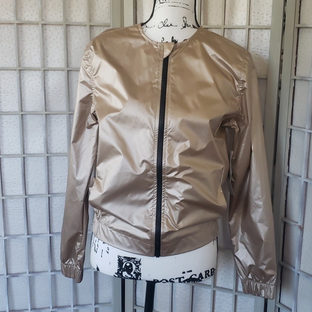 Zella gold 100% nylon full zip elastic waist and cuff women's jacket size XS